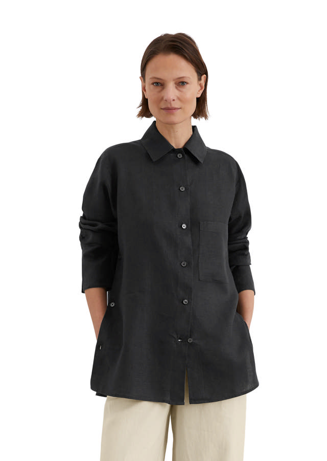 Síð Hágæða Hör Skyrta 