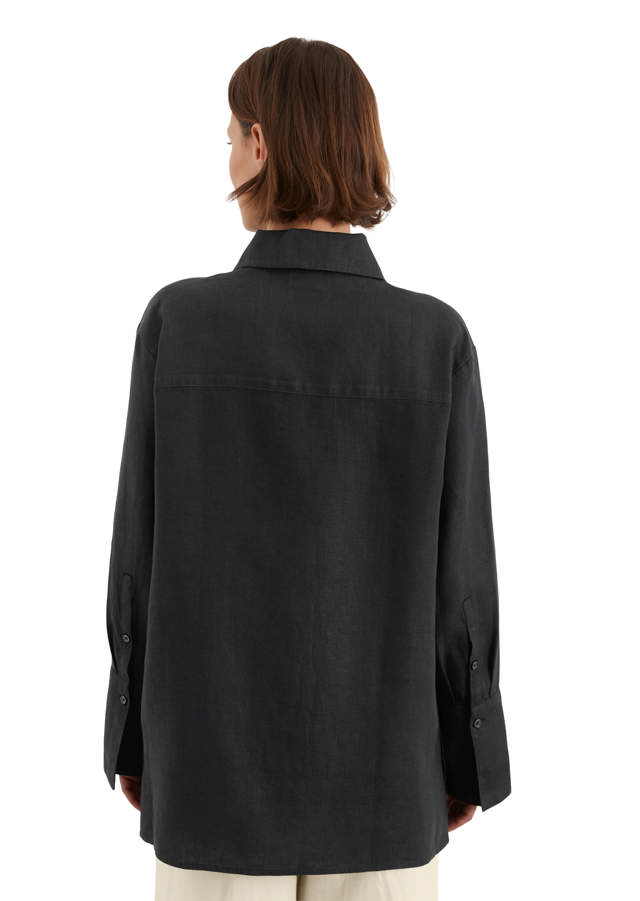 Síð Hágæða Hör Skyrta 