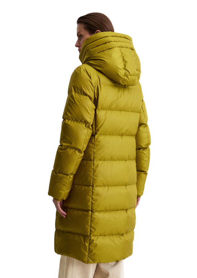 Coat, down filled, with hood, welt pockets