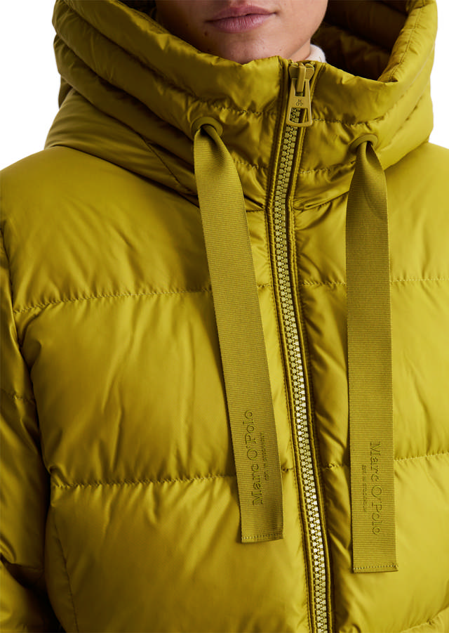 Coat, down filled, with hood, welt pockets