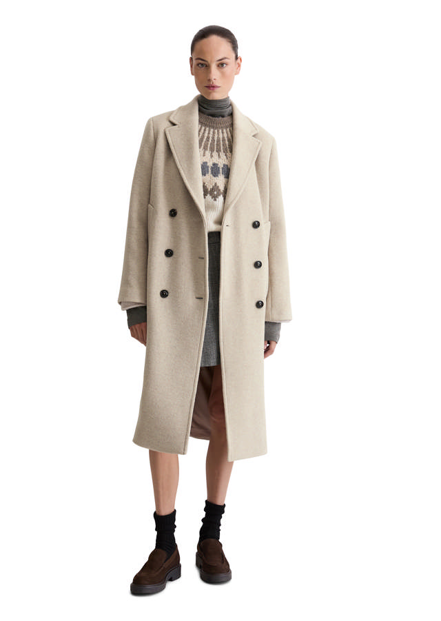 Ullarkápa, tvíhneppt með vösum