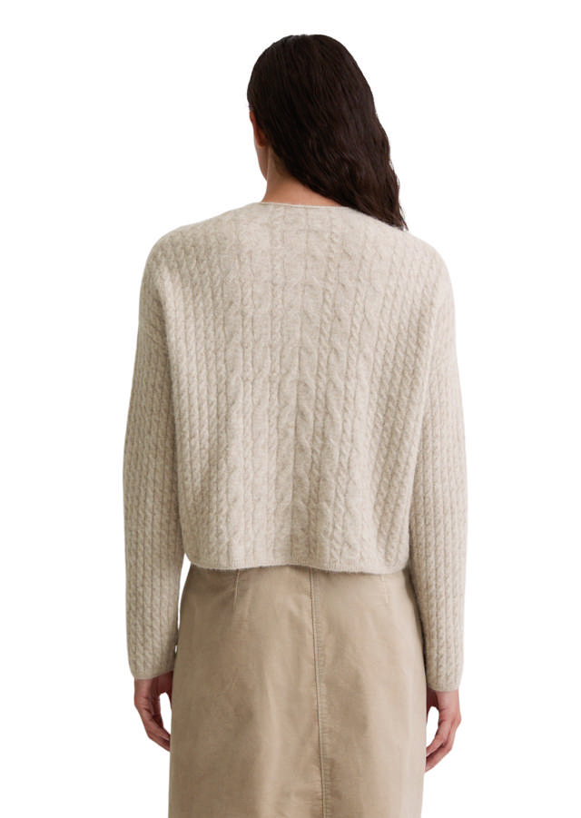 Hneppt ullarpeysa með kaðlamynstri og síðum ermum