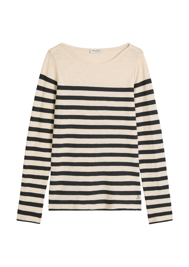 Röndóttur bómullarbolur með síðum ermum 