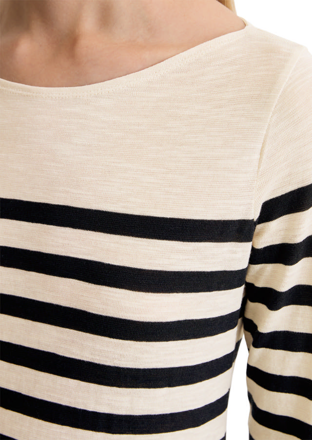 Röndóttur bómullarbolur með síðum ermum 