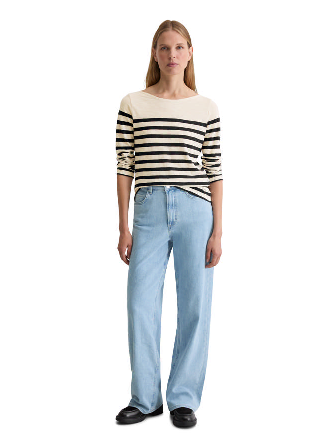 Röndóttur bómullarbolur með síðum ermum 