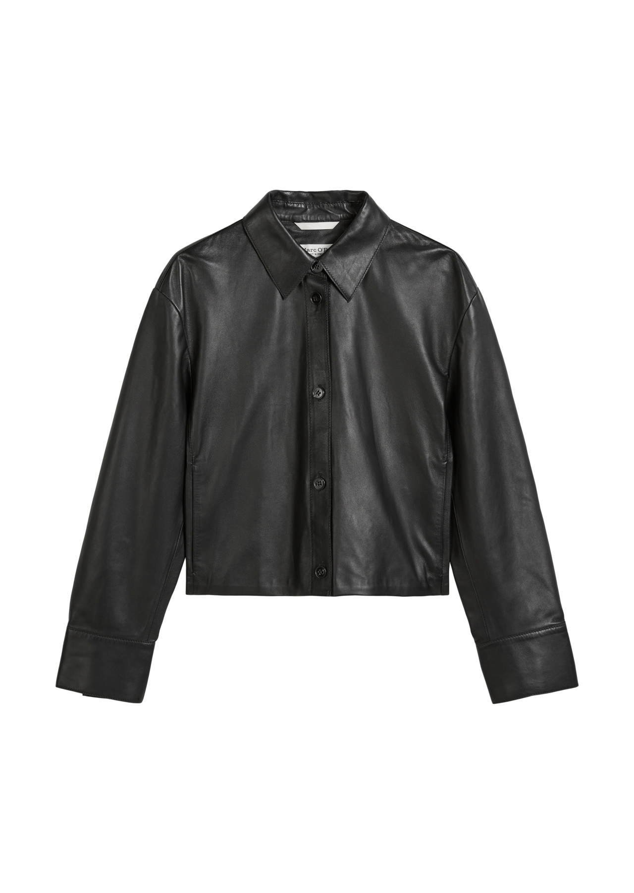 Leðurskyrta með síðum ermum og ermalíningum