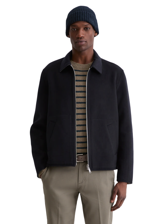 Ullarjakki með rennilás og skyrtukraga 