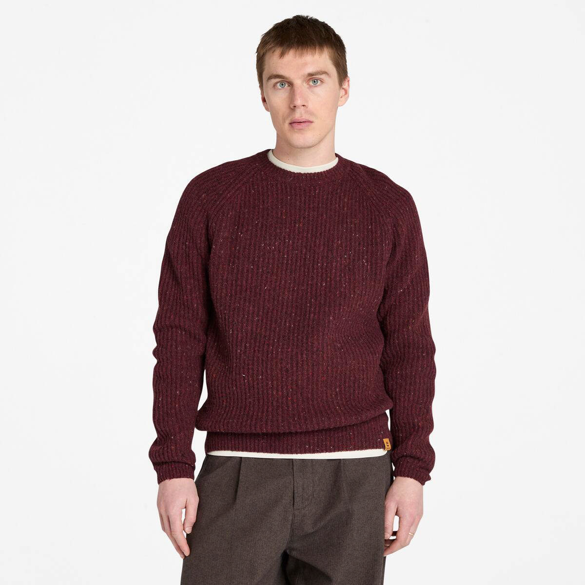 Chunky Yarn Crewneck Sweater BURGUNDY HEATHER