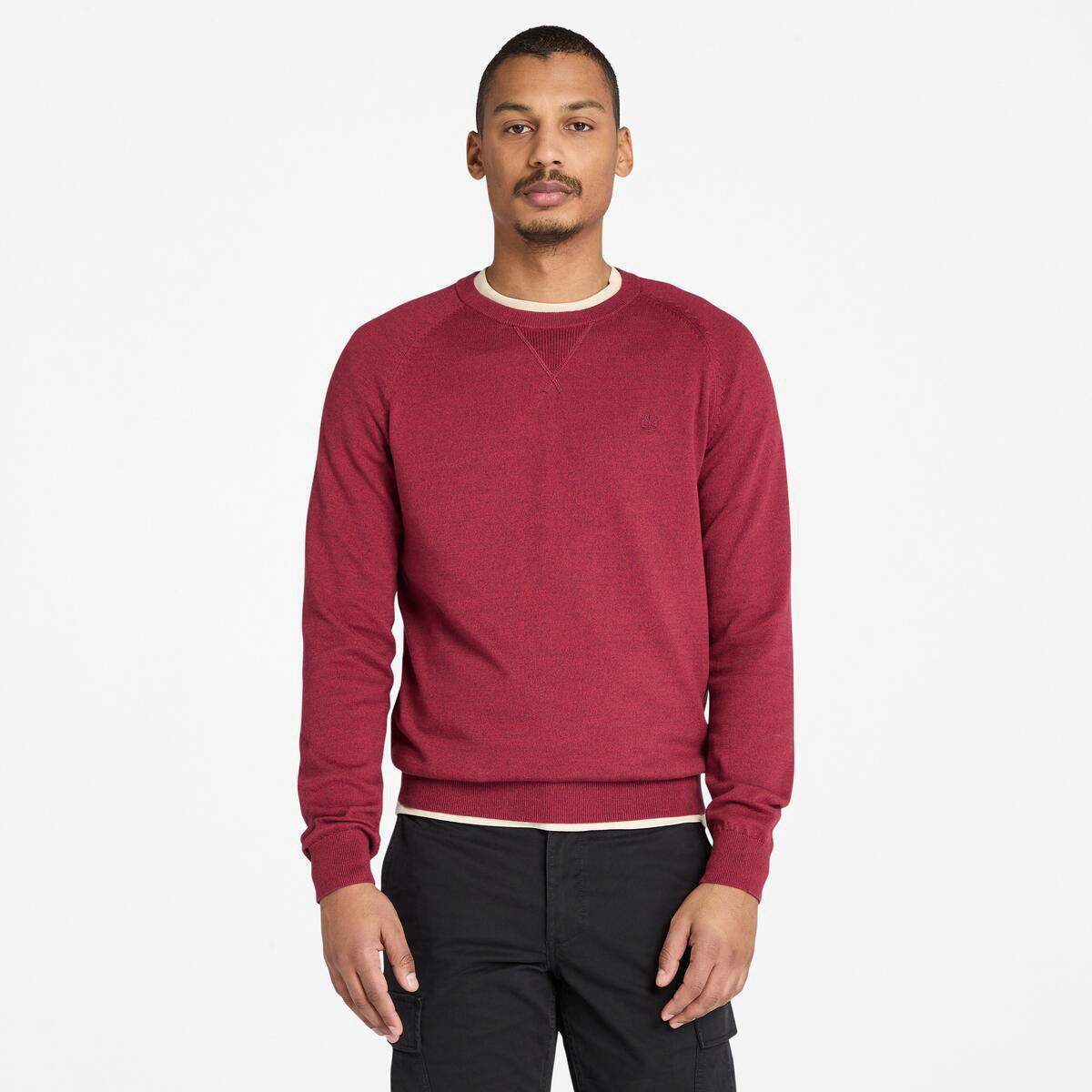 WILLIAMS RIVER Cotton Raglan Sleeve CrewNeck Sweater BURGUNDY HEATHER