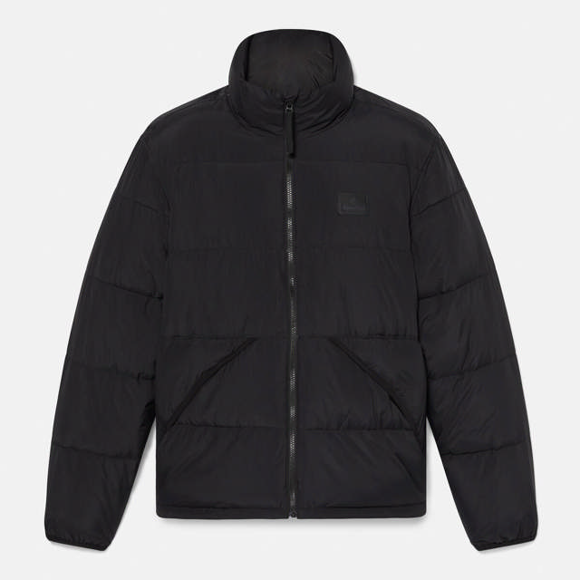 Svört puffer-úlpa með sílikonmerki