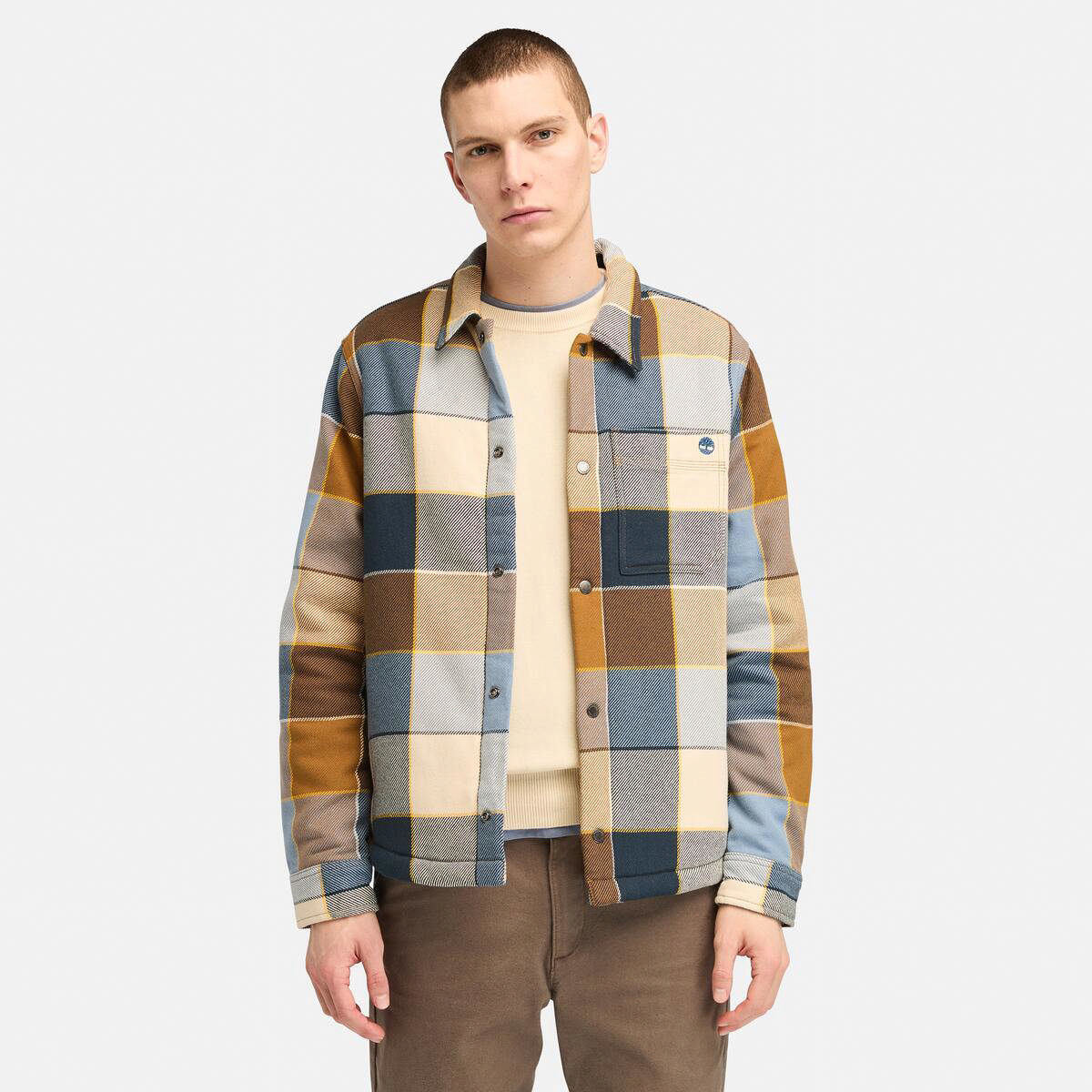 Sherpa Lined Plaid Overshirt DARK WHEAT BOOT YD